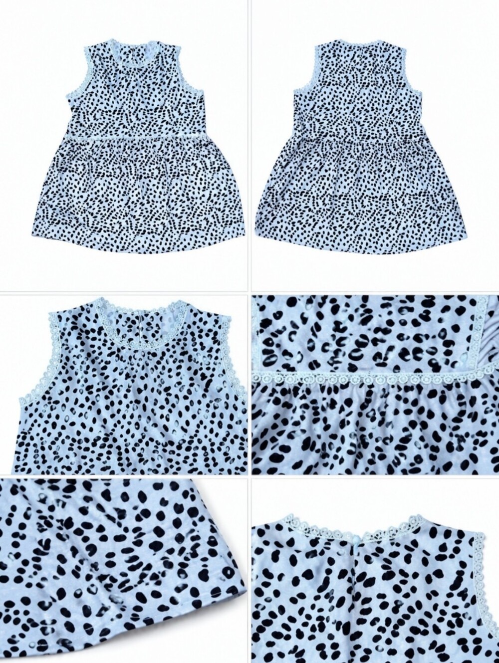 Black White Babydoll Empire Waist Dalmatian Polka Dot Lace Trim Sleeveless Top L